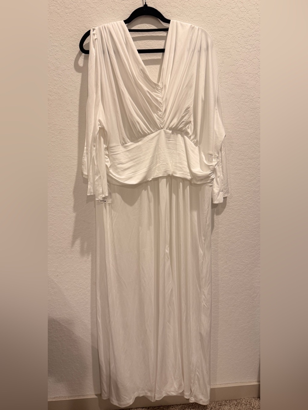 Elegant White Maxi Dress with Draped V-Neck